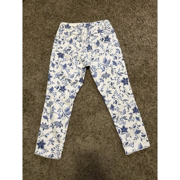 JJILL White Floral Authentic Fit Cropped Jeans Frayed Hem Sz 6 30x24 Spring Boho - Picture 2 of 11